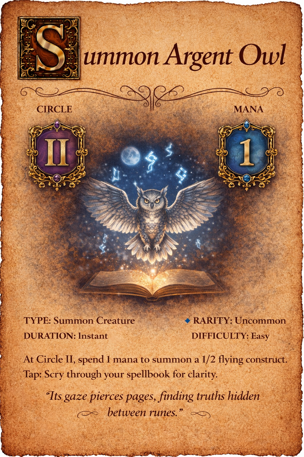 Argent Owl spell card